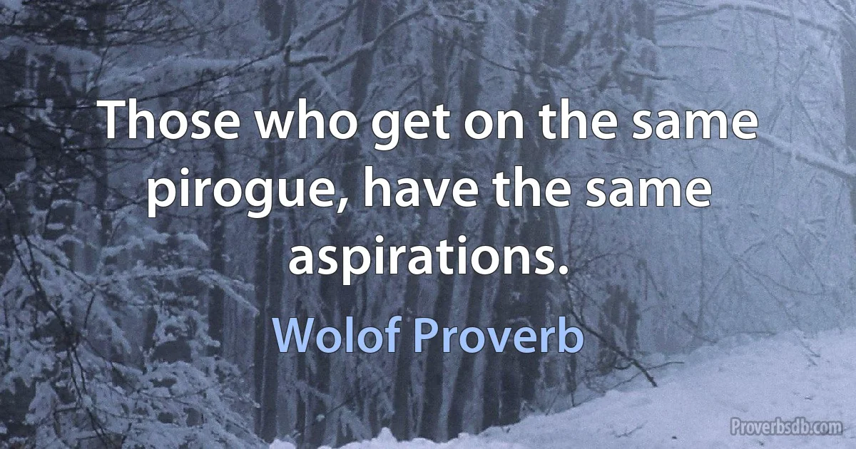 Those who get on the same pirogue, have the same aspirations. (Wolof Proverb)