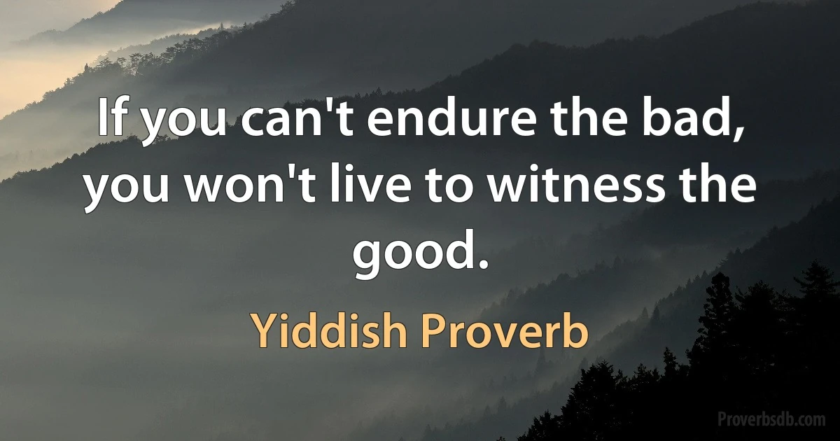 If you can't endure the bad, you won't live to witness the good. (Yiddish Proverb)