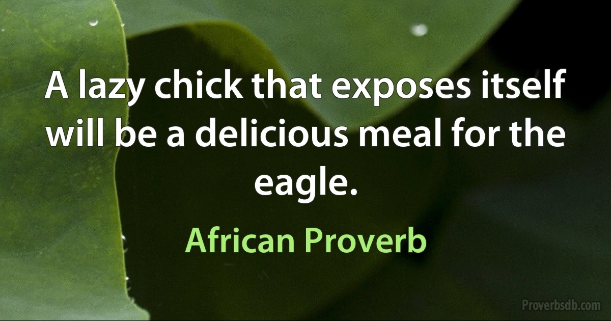 A lazy chick that exposes itself will be a delicious meal for the eagle. (African Proverb)