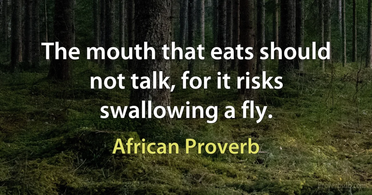 The mouth that eats should not talk, for it risks swallowing a fly. (African Proverb)