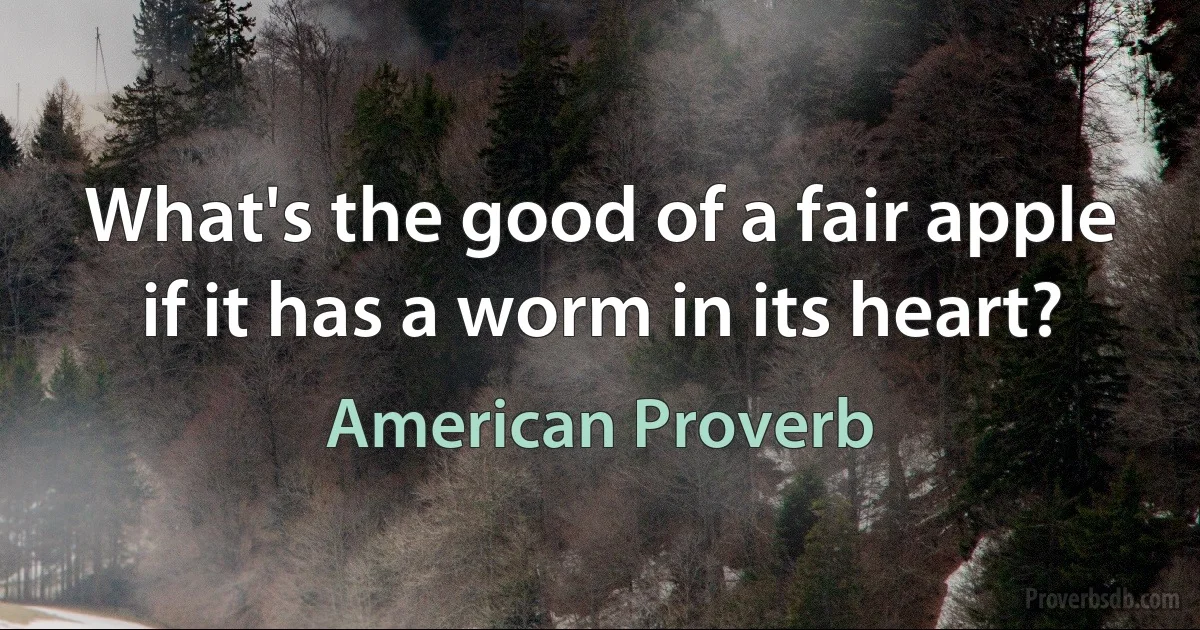 What's the good of a fair apple if it has a worm in its heart? (American Proverb)