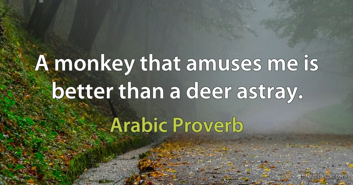 A monkey that amuses me is better than a deer astray. (Arabic Proverb)