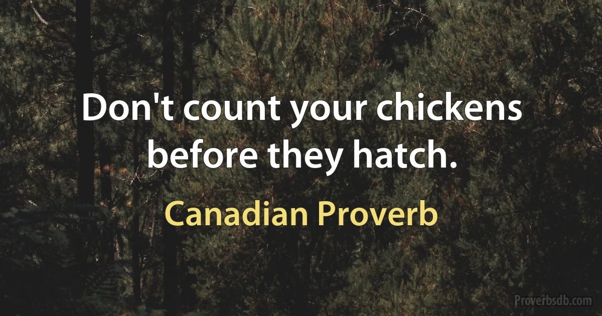 Don't count your chickens before they hatch. (Canadian Proverb)