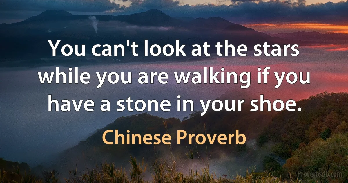 You can't look at the stars while you are walking if you have a stone in your shoe. (Chinese Proverb)