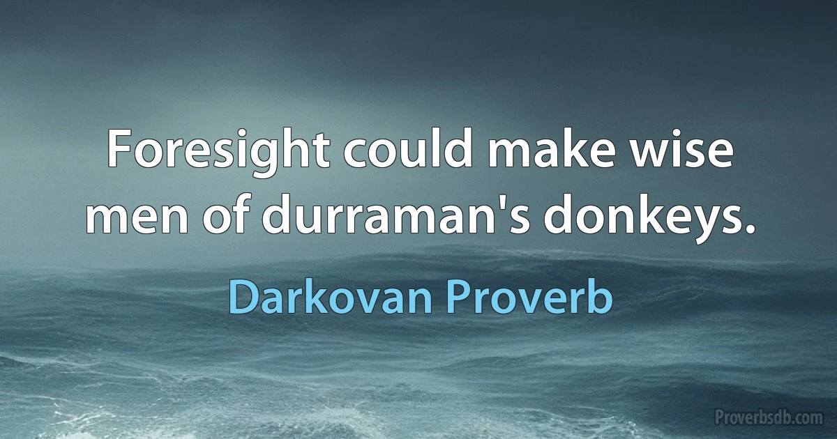 Foresight could make wise men of durraman's donkeys. (Darkovan Proverb)