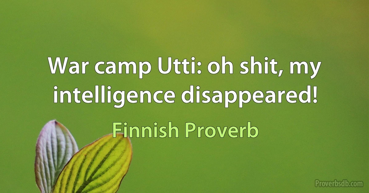 War camp Utti: oh shit, my intelligence disappeared! (Finnish Proverb)