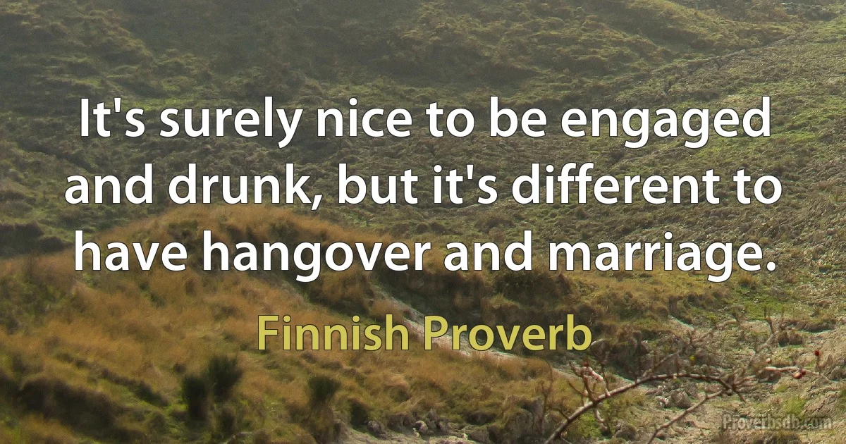 It's surely nice to be engaged and drunk, but it's different to have hangover and marriage. (Finnish Proverb)