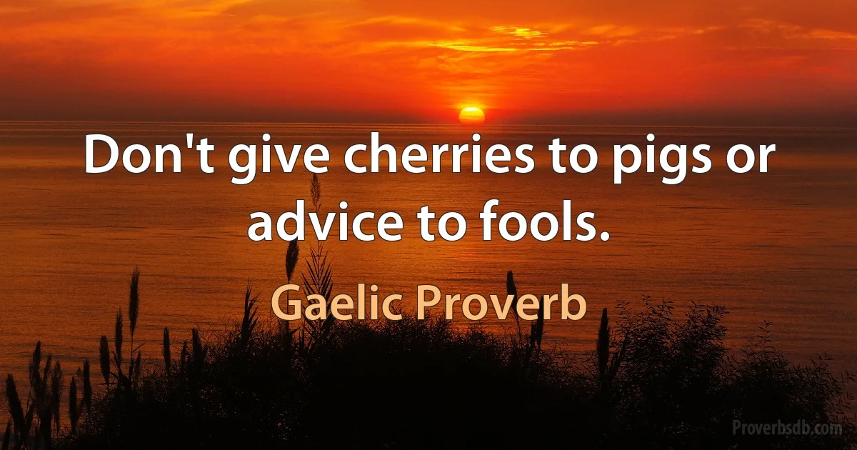 Don't give cherries to pigs or advice to fools. (Gaelic Proverb)