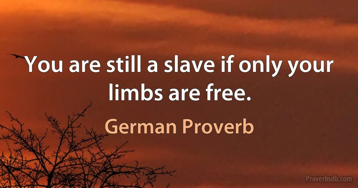 You are still a slave if only your limbs are free. (German Proverb)