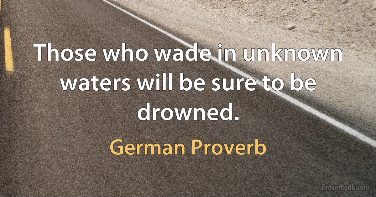 Those who wade in unknown waters will be sure to be drowned. (German Proverb)