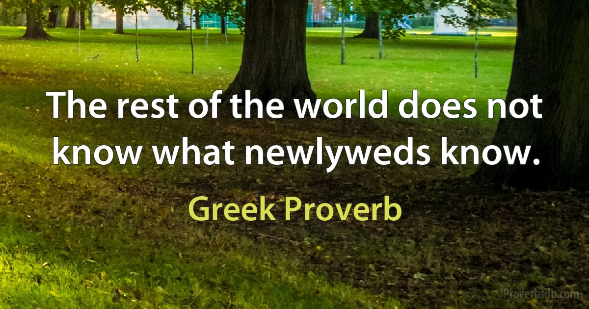 The rest of the world does not know what newlyweds know. (Greek Proverb)