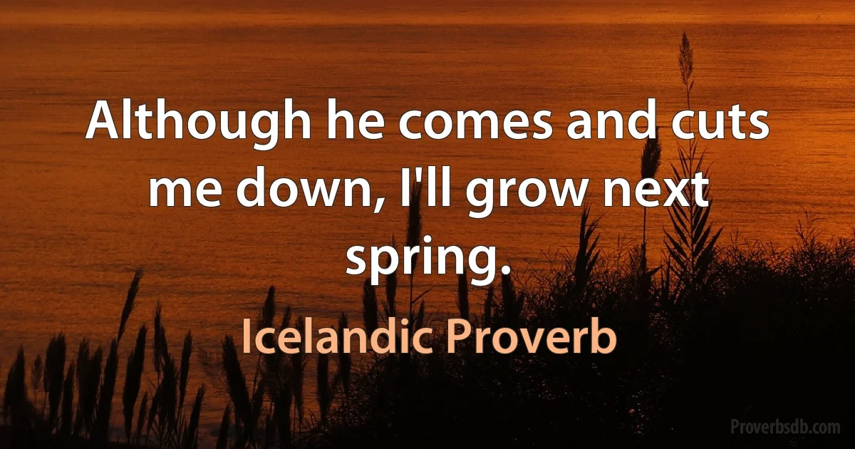 Although he comes and cuts me down, I'll grow next spring. (Icelandic Proverb)