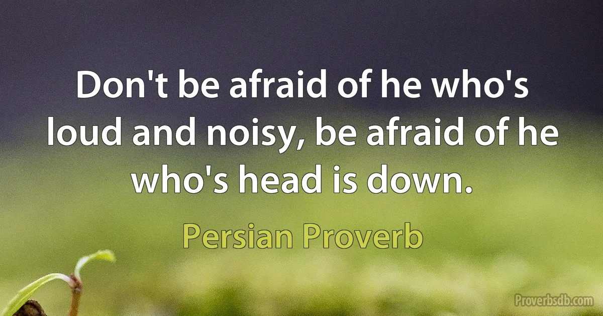 Don't be afraid of he who's loud and noisy, be afraid of he who's head is down. (Persian Proverb)