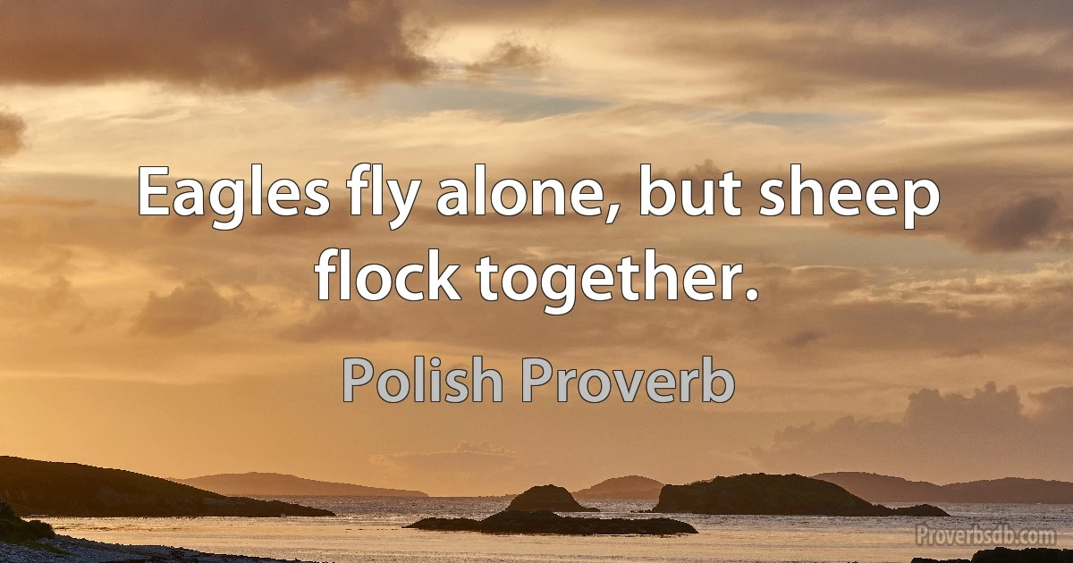 Eagles fly alone, but sheep flock together. (Polish Proverb)