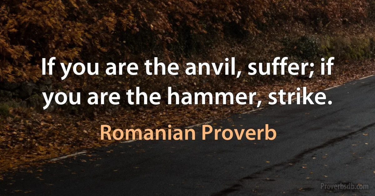 If you are the anvil, suffer; if you are the hammer, strike. (Romanian Proverb)