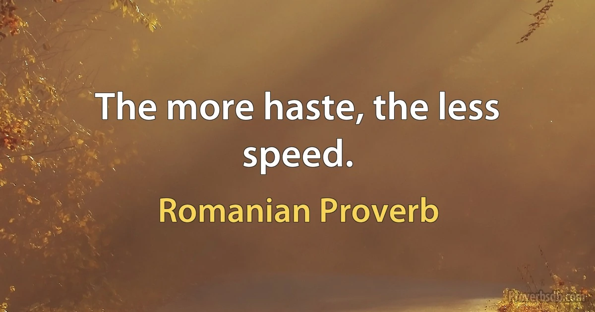 The more haste, the less speed. (Romanian Proverb)