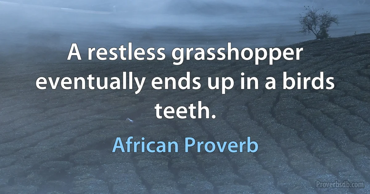 A restless grasshopper eventually ends up in a birds teeth. (African Proverb)