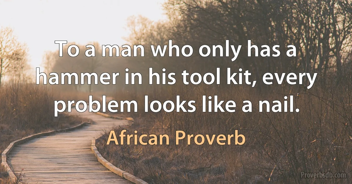 To a man who only has a hammer in his tool kit, every problem looks like a nail. (African Proverb)