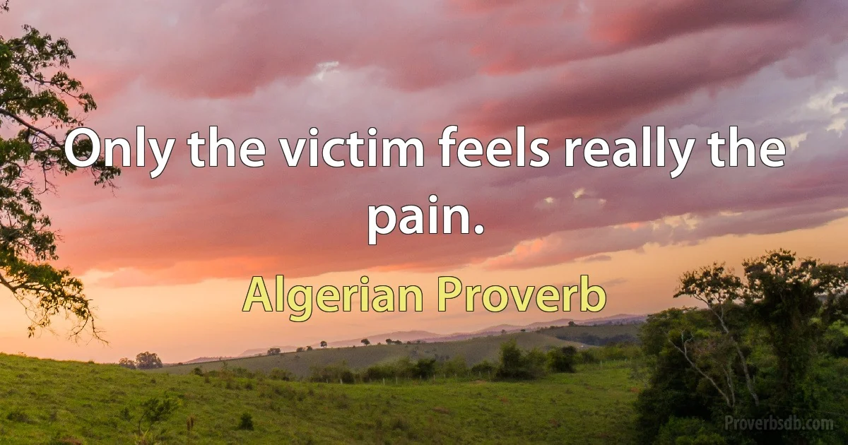 Only the victim feels really the pain. (Algerian Proverb)