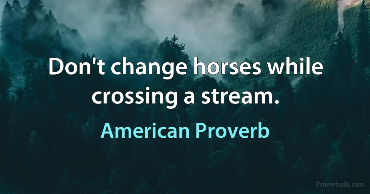 Don't change horses while crossing a stream. (American Proverb)