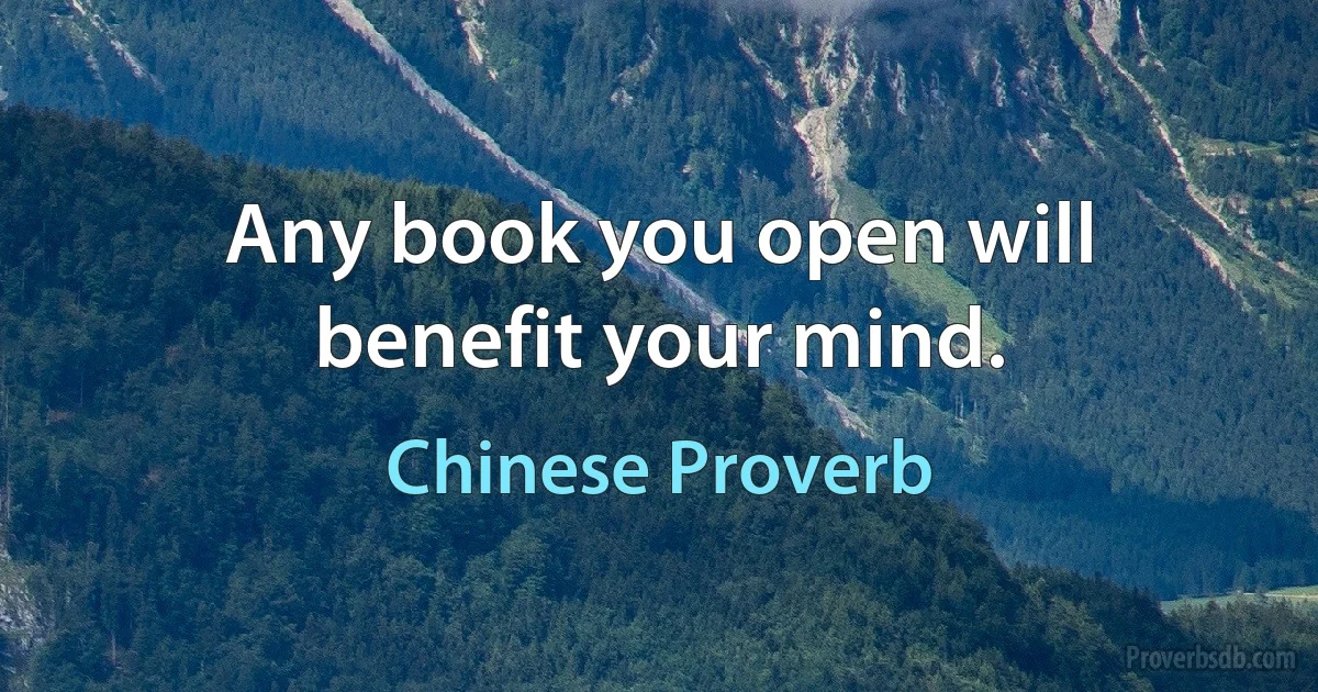 Any book you open will benefit your mind. (Chinese Proverb)