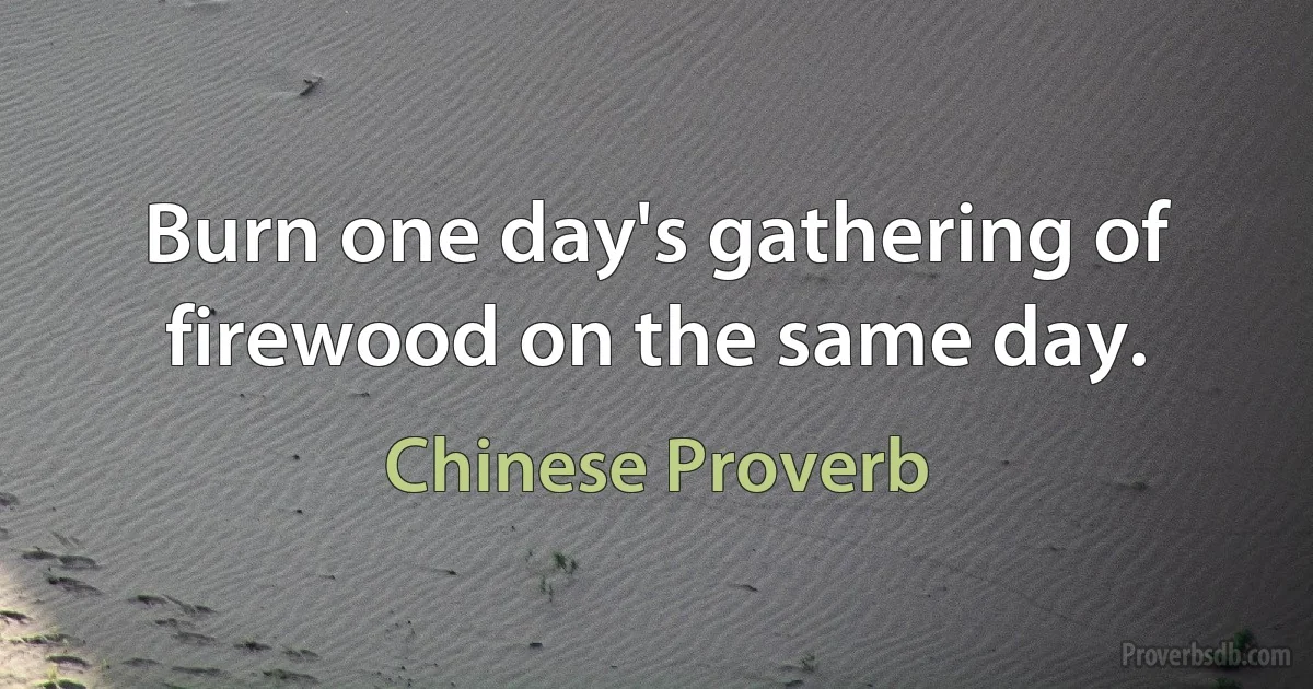 Burn one day's gathering of firewood on the same day. (Chinese Proverb)