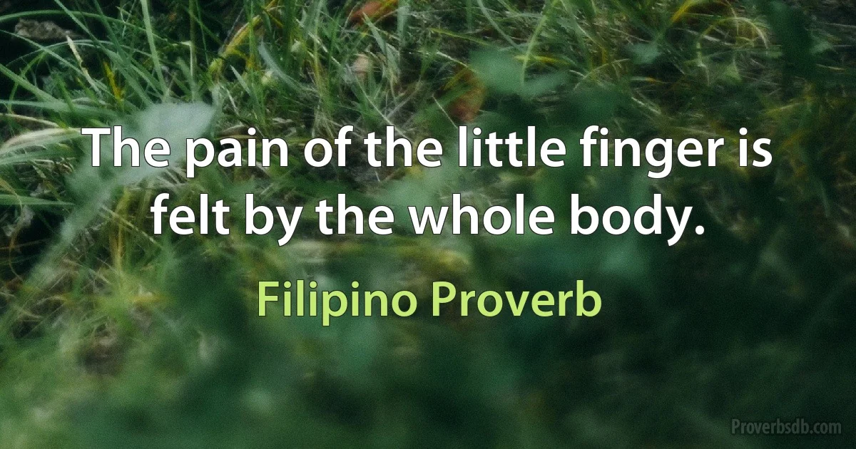 The pain of the little finger is felt by the whole body. (Filipino Proverb)