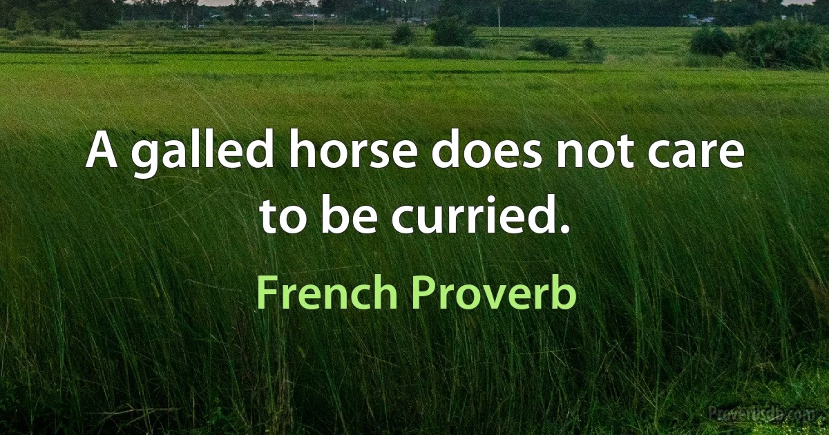 A galled horse does not care to be curried. (French Proverb)