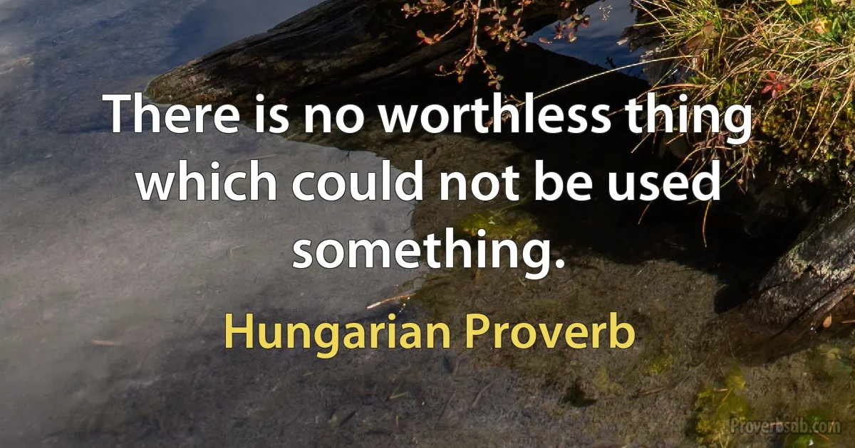 There is no worthless thing which could not be used something. (Hungarian Proverb)