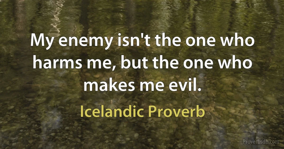 My enemy isn't the one who harms me, but the one who makes me evil. (Icelandic Proverb)