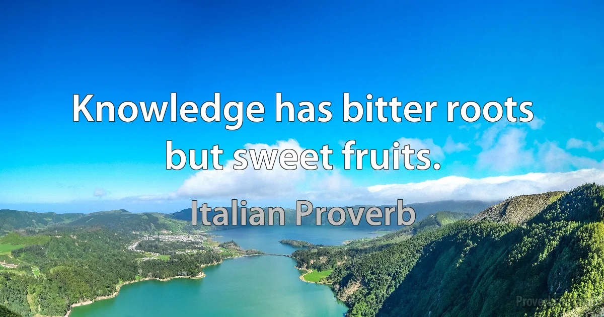 Knowledge has bitter roots but sweet fruits. (Italian Proverb)