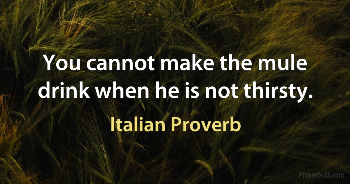 You cannot make the mule drink when he is not thirsty. (Italian Proverb)