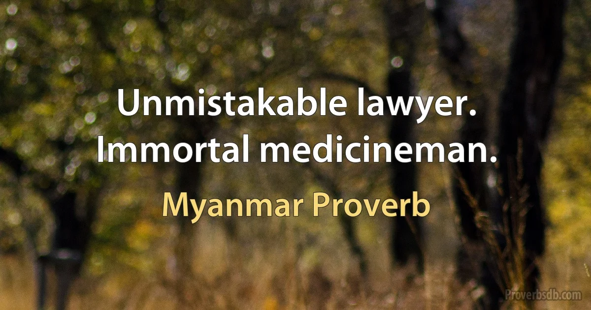 Unmistakable lawyer. Immortal medicineman. (Myanmar Proverb)