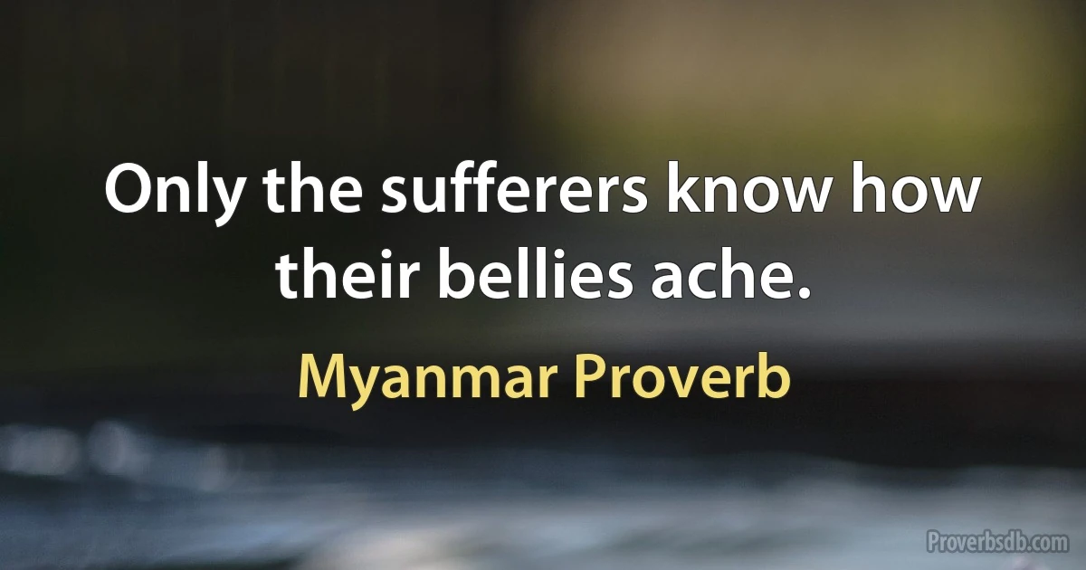 Only the sufferers know how their bellies ache. (Myanmar Proverb)