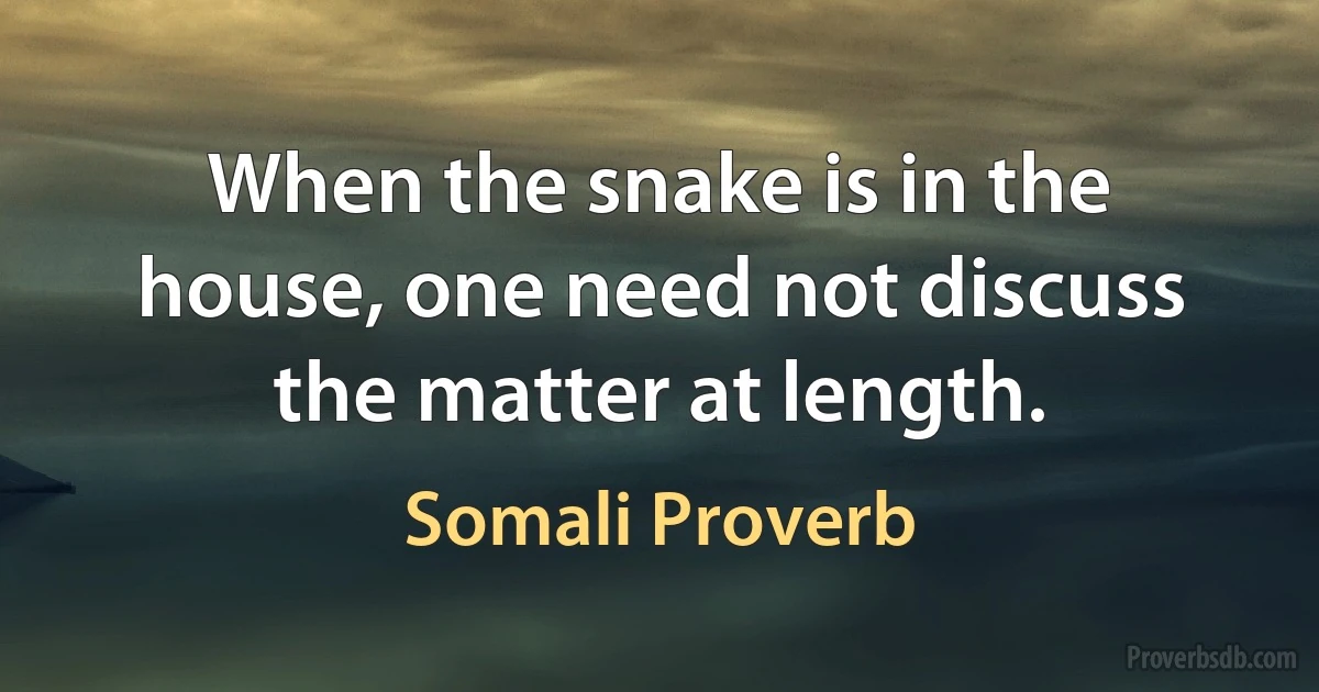 When the snake is in the house, one need not discuss the matter at length. (Somali Proverb)