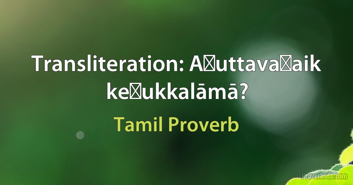 Transliteration: Aṭuttavaṉaik keṭukkalāmā? (Tamil Proverb)