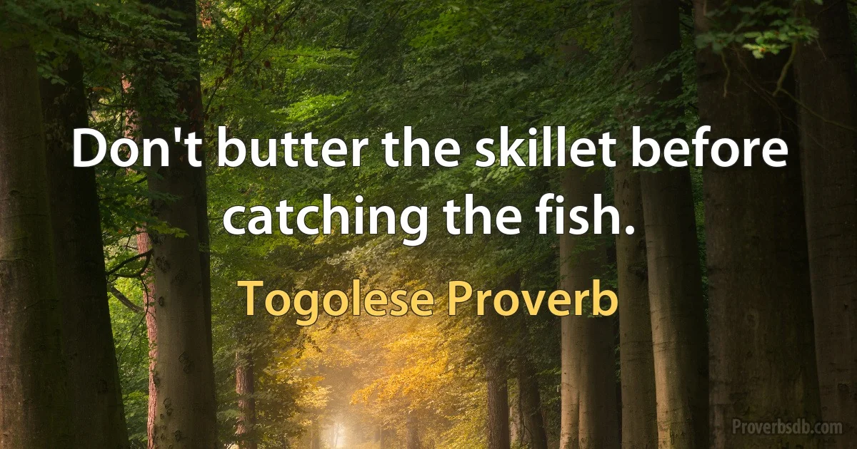 Don't butter the skillet before catching the fish. (Togolese Proverb)