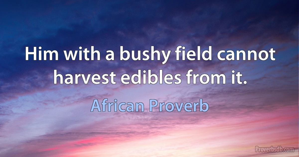 Him with a bushy field cannot harvest edibles from it. (African Proverb)