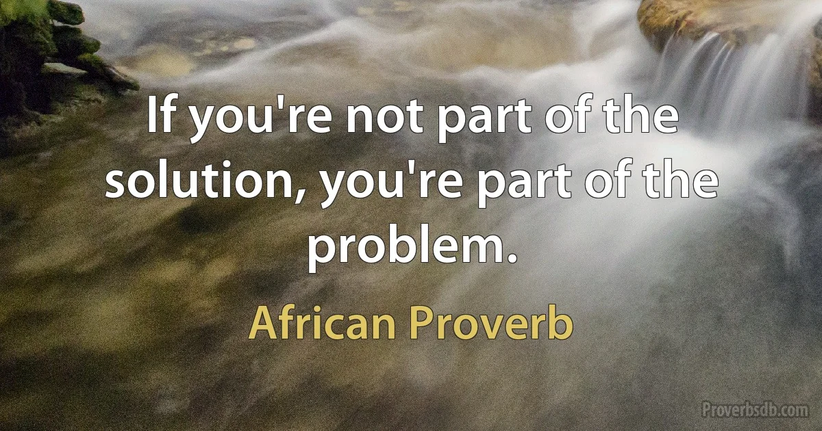 If you're not part of the solution, you're part of the problem. (African Proverb)