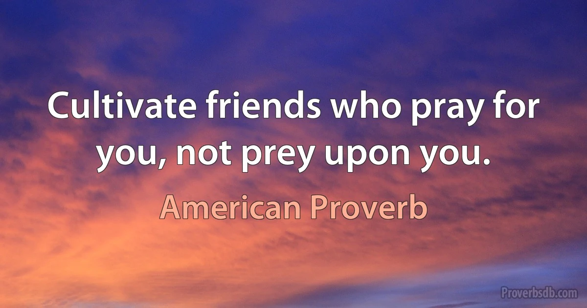 Cultivate friends who pray for you, not prey upon you. (American Proverb)