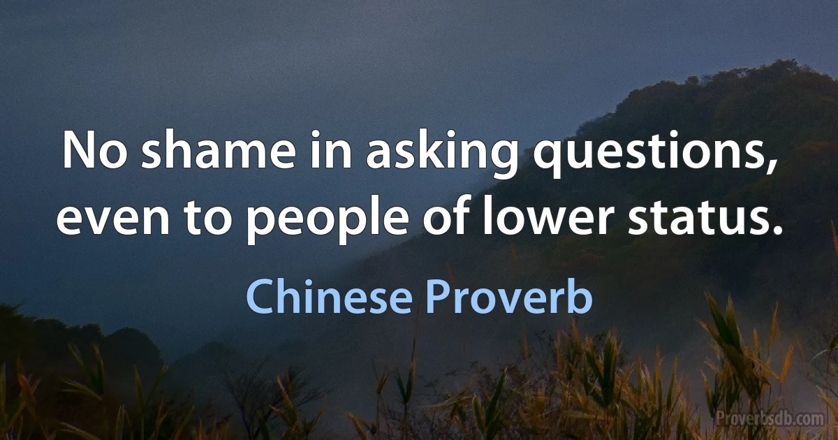 No shame in asking questions, even to people of lower status. (Chinese Proverb)