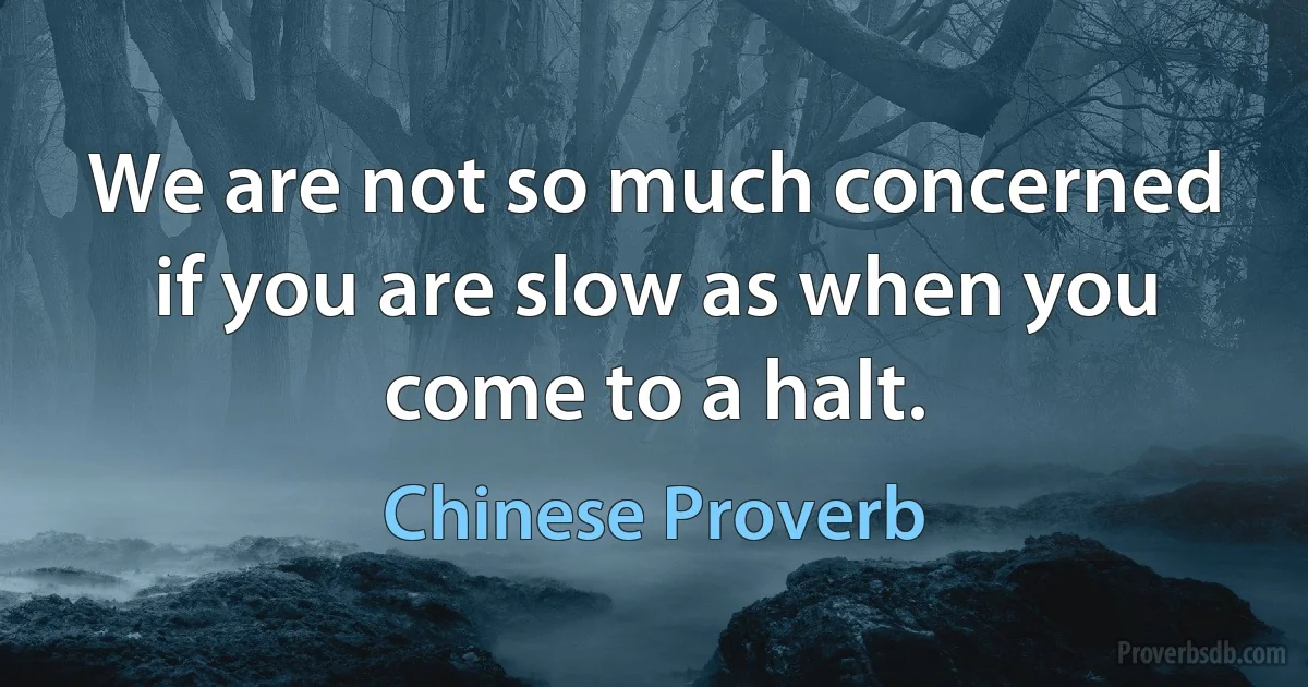 We are not so much concerned if you are slow as when you come to a halt. (Chinese Proverb)