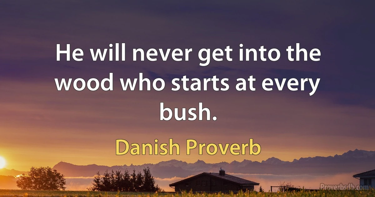 He will never get into the wood who starts at every bush. (Danish Proverb)