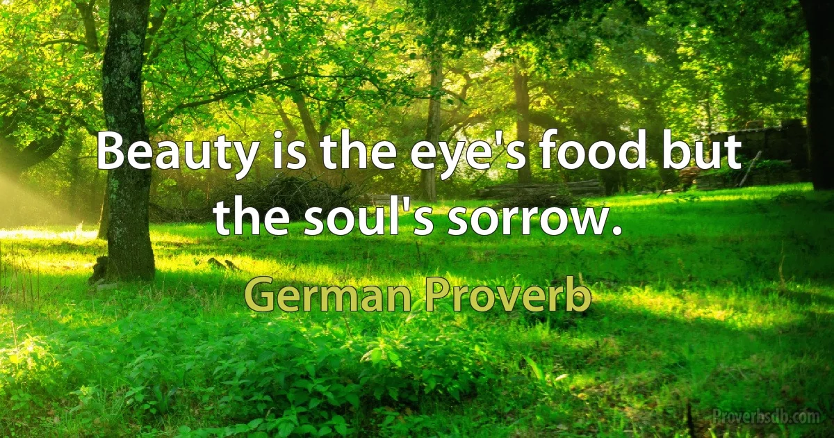 Beauty is the eye's food but the soul's sorrow. (German Proverb)