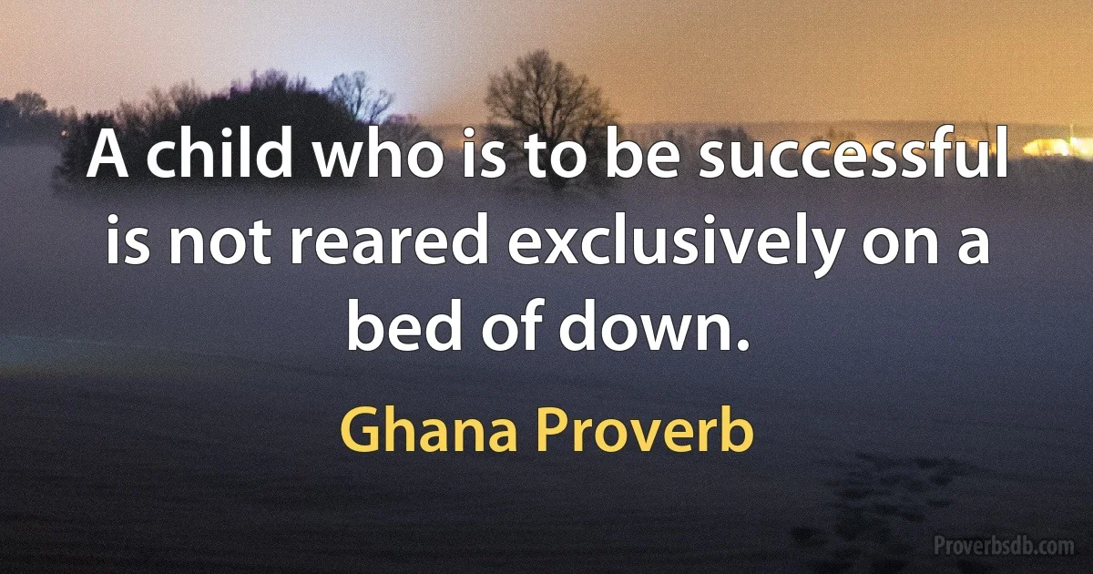 A child who is to be successful is not reared exclusively on a bed of down. (Ghana Proverb)