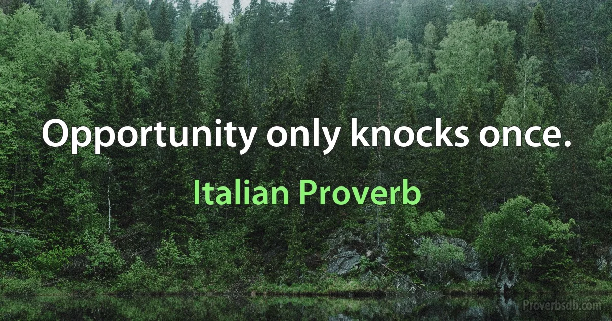 Opportunity only knocks once. (Italian Proverb)