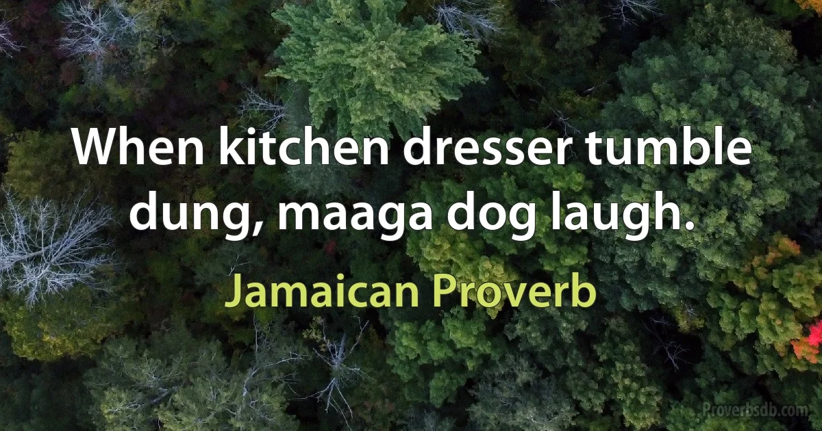 When kitchen dresser tumble dung, maaga dog laugh. (Jamaican Proverb)