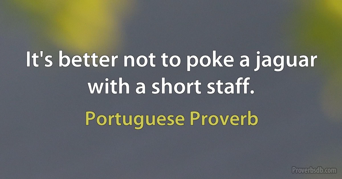 It's better not to poke a jaguar with a short staff. (Portuguese Proverb)