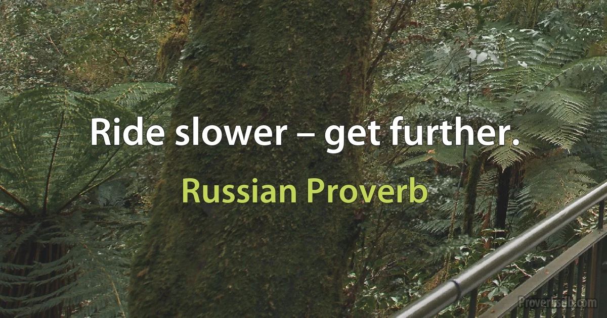 Ride slower – get further. (Russian Proverb)