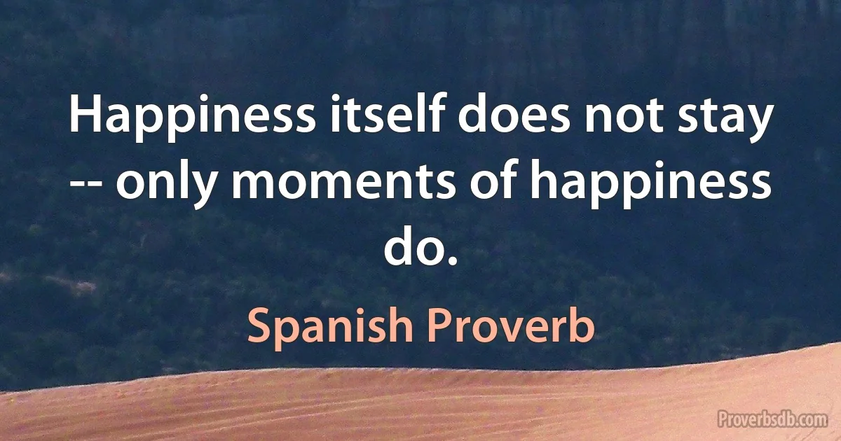 Happiness itself does not stay -- only moments of happiness do. (Spanish Proverb)